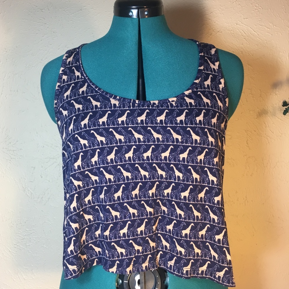 Racerback trapeze crop tank in giraffe print